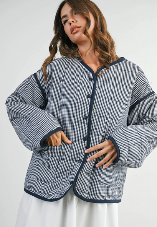 Keep Me Warm Gingham Quilted Jacket