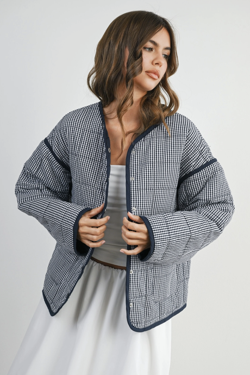 Keep Me Warm Gingham Quilted Jacket
