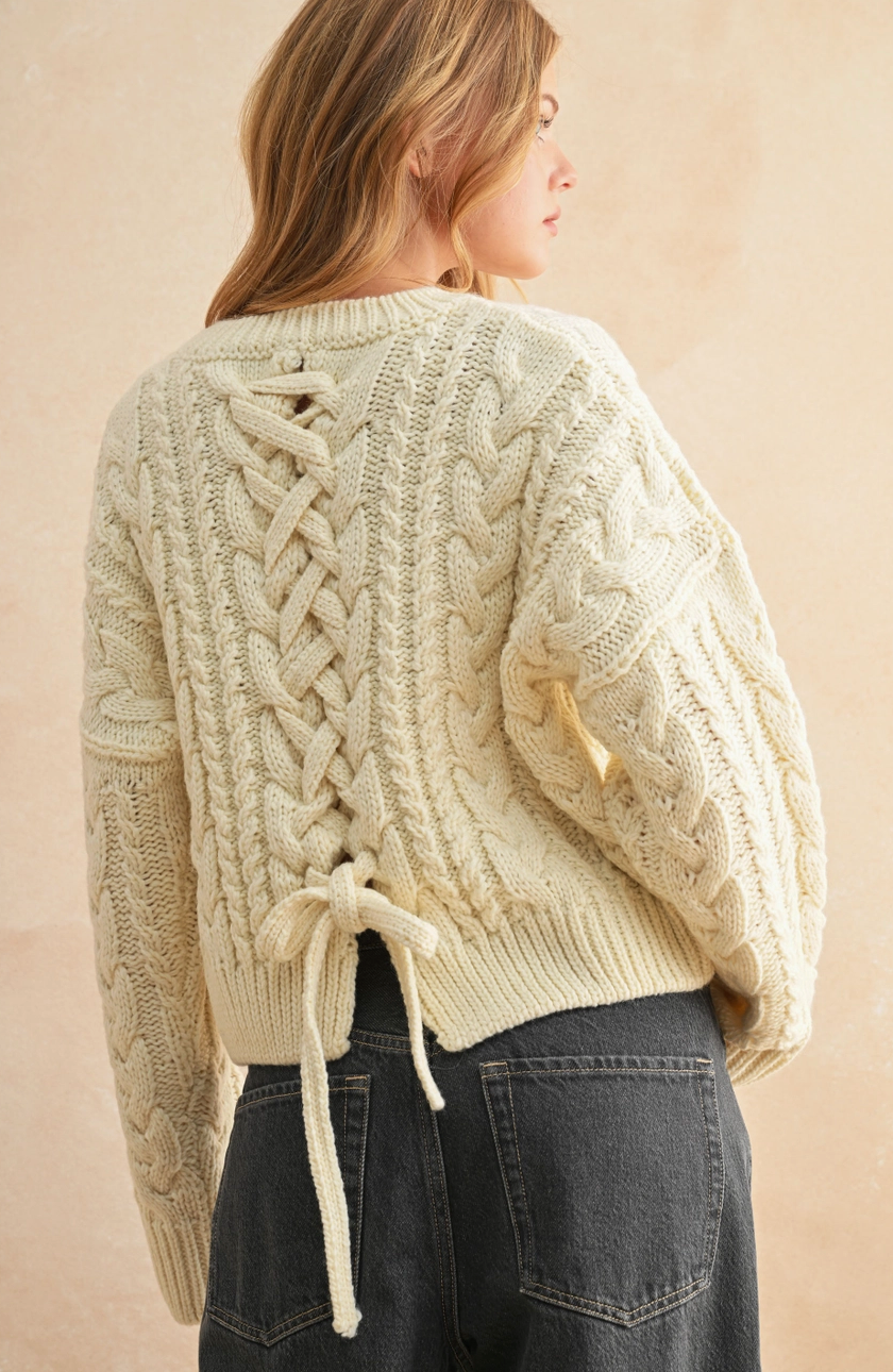 Braided Back Cable Knit Sweater