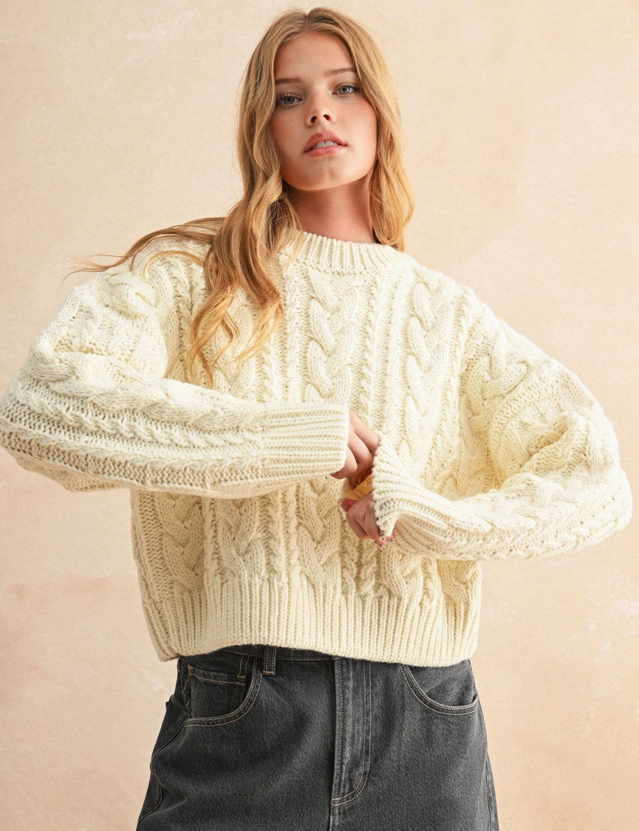 Braided Back Cable Knit Sweater