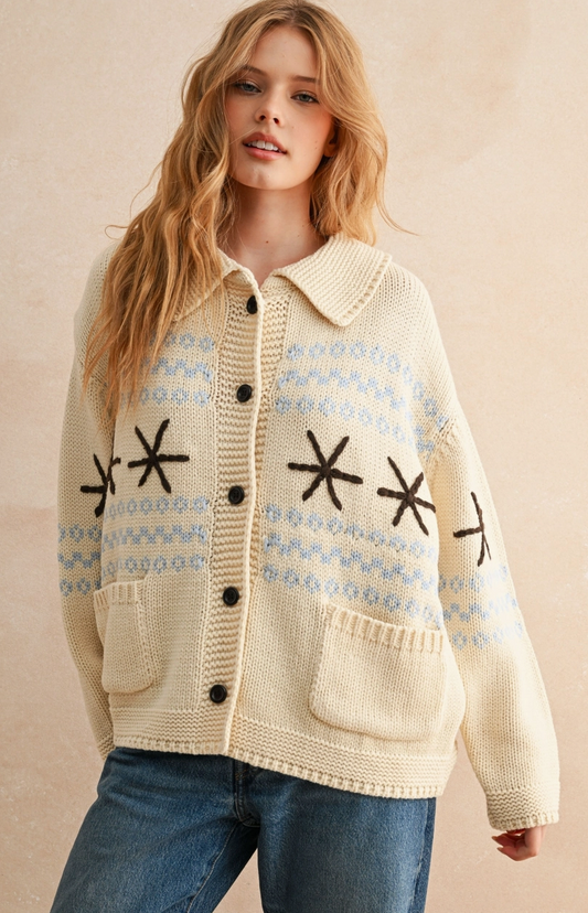 Snowflake Button Front Cardigan