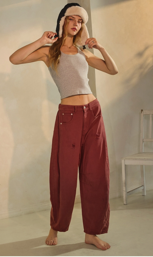 Slouchy Barrel Pants - Burgundy