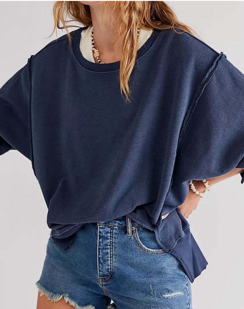 Oversized Scuba Feel Sweatshirt - Navy