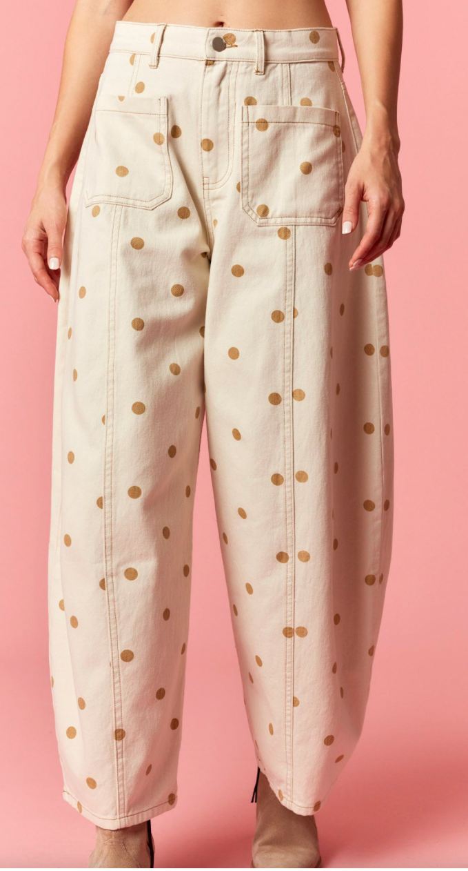 Polka Dot Barrel Pants - Light Mocha Dot