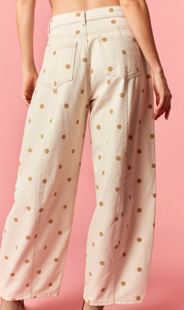 Polka Dot Barrel Pants - Light Mocha Dot