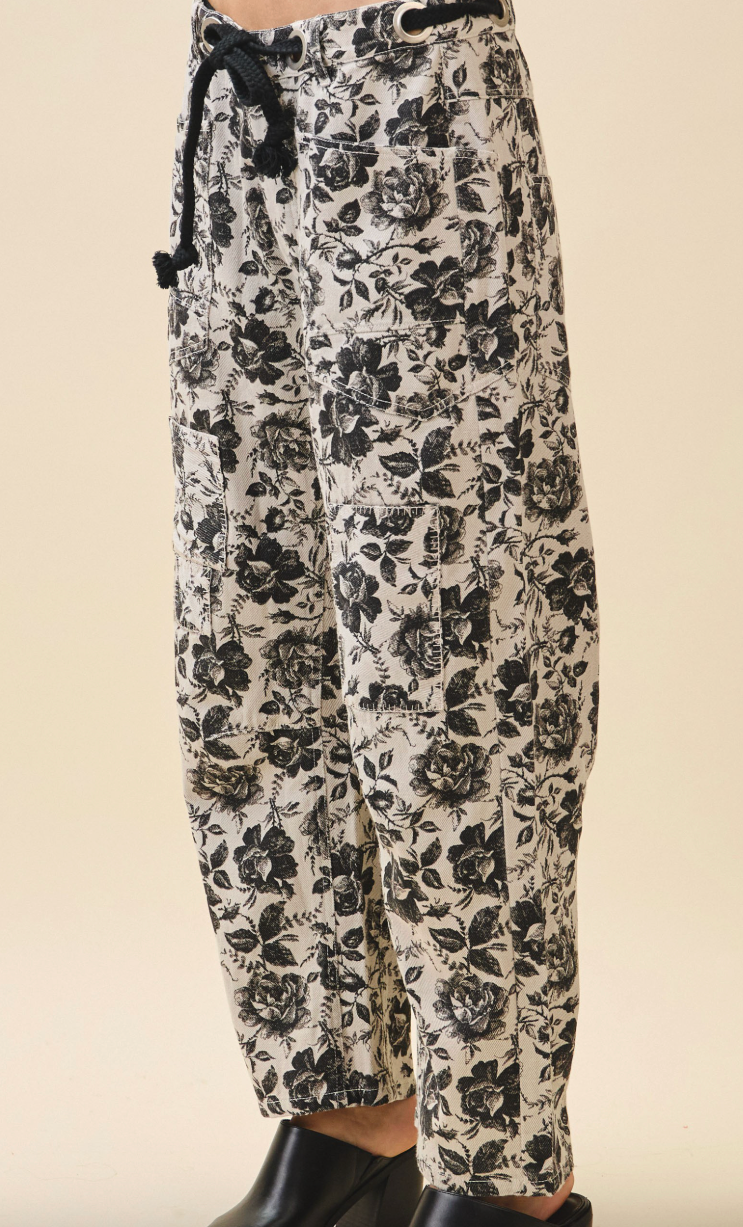 Vintage Washed Floral Barrel Pants