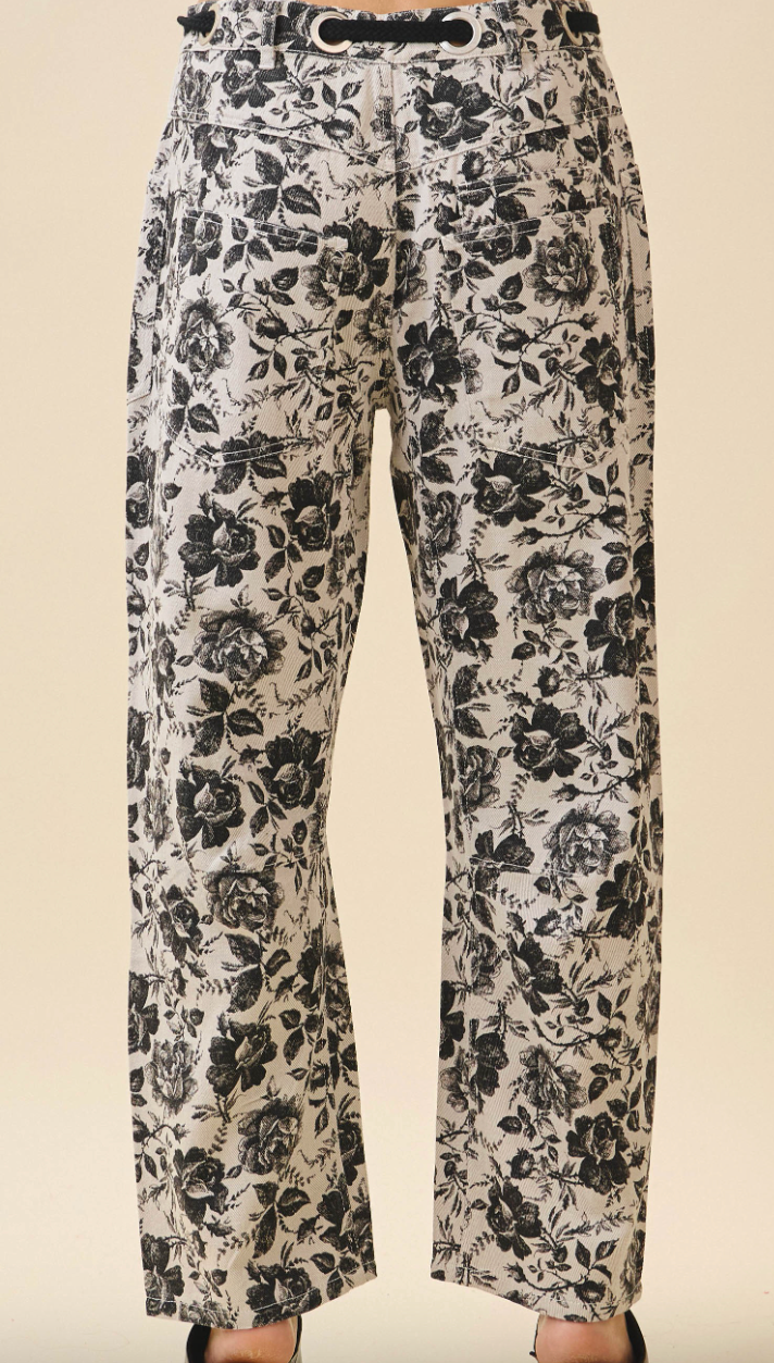 Vintage Washed Floral Barrel Pants