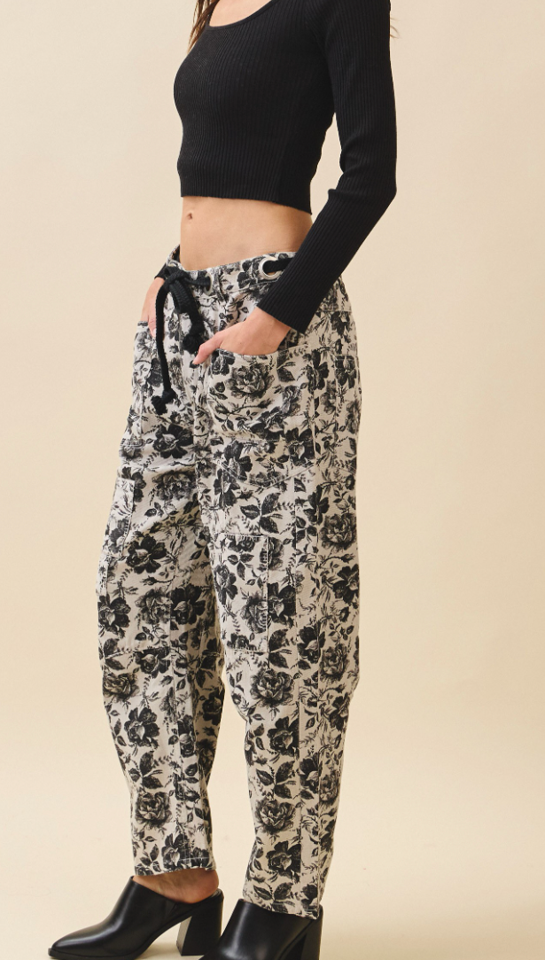 Vintage Washed Floral Barrel Pants