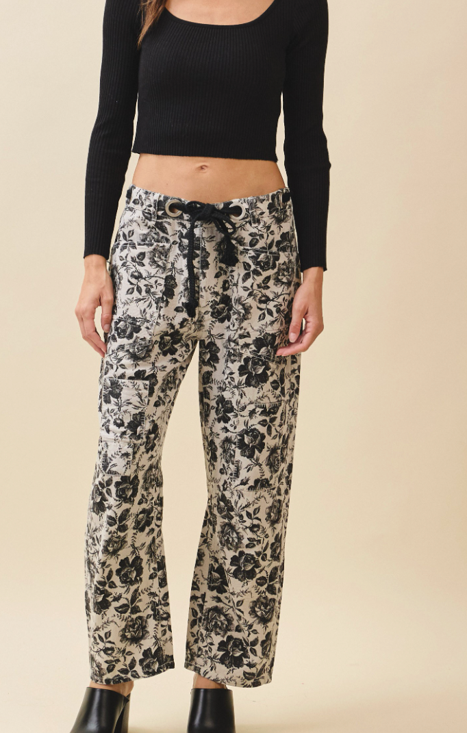 Vintage Washed Floral Barrel Pants