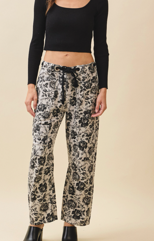 Vintage Washed Floral Barrel Pants