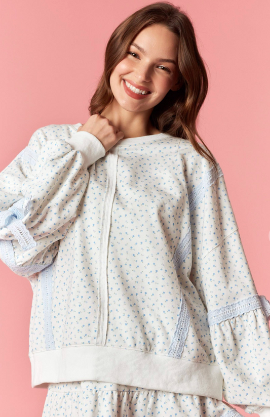 Once Upon A Bloom French Terry Pullover - Misty Blue