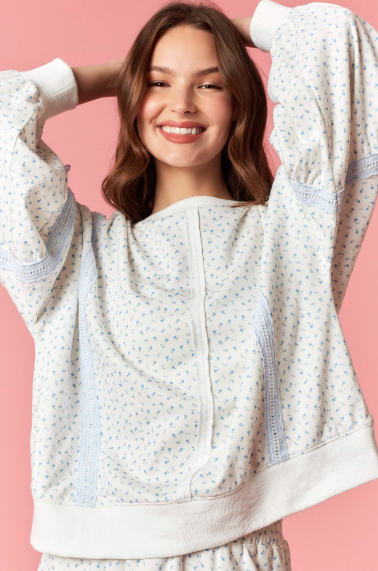 Once Upon A Bloom French Terry Pullover - Misty Blue