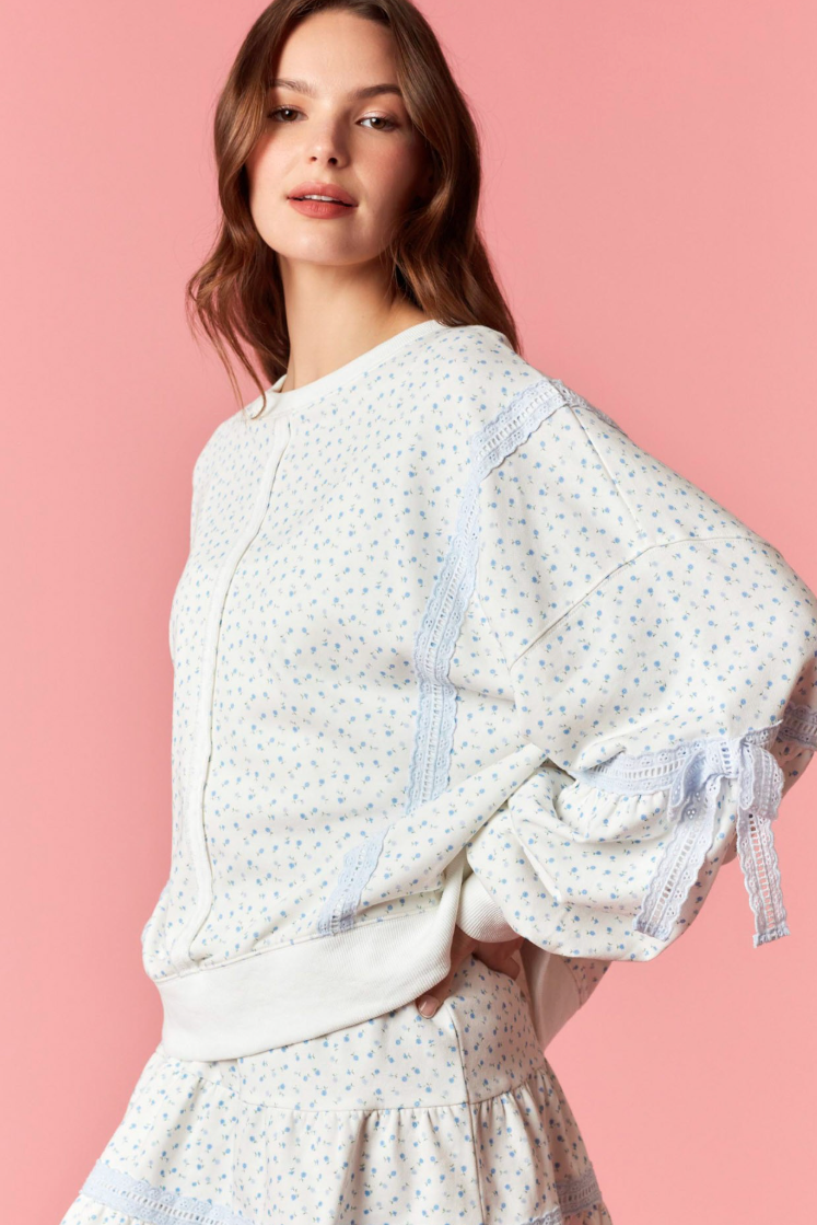 Once Upon A Bloom French Terry Pullover - Misty Blue