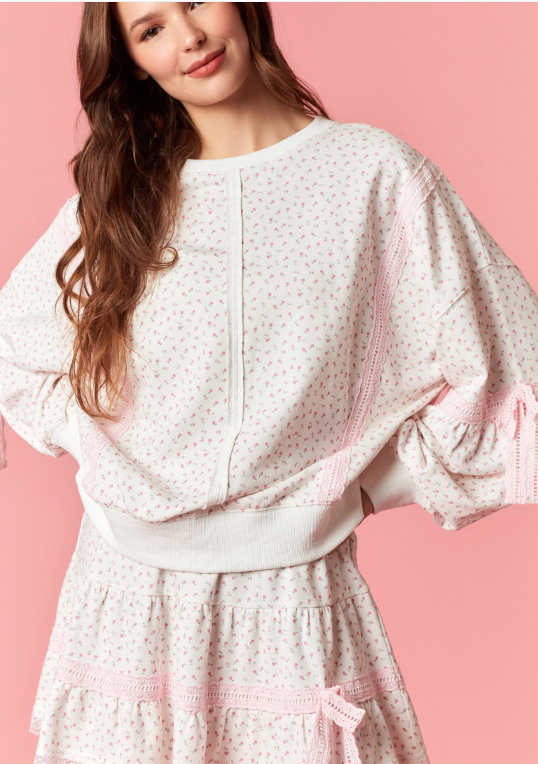 Once Upon A Bloom French Terry Pullover - Misty Pink