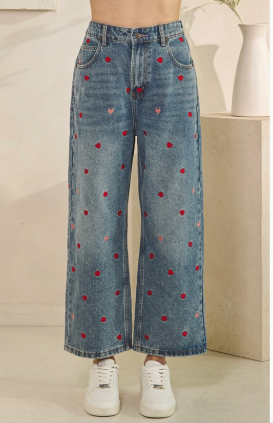 Forever Yours Heart Embroidered Jeans