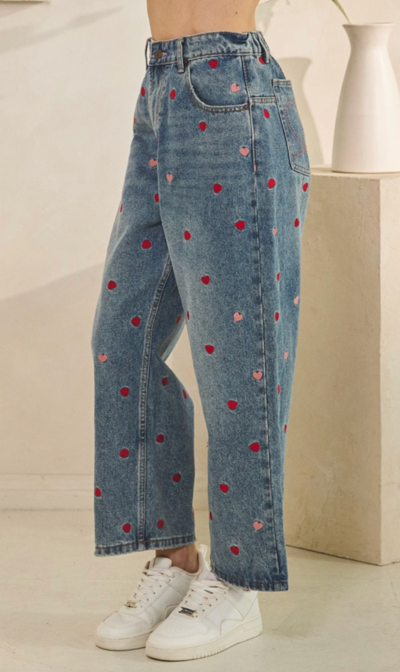 Forever Yours Heart Embroidered Jeans