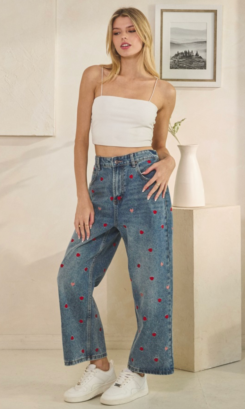 Forever Yours Heart Embroidered Jeans
