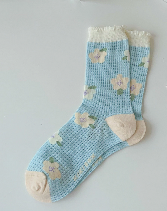 Flower Mesh Socks - Blue