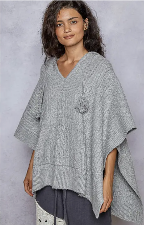 Mohair Hoodie Poncho - Heather Grey
