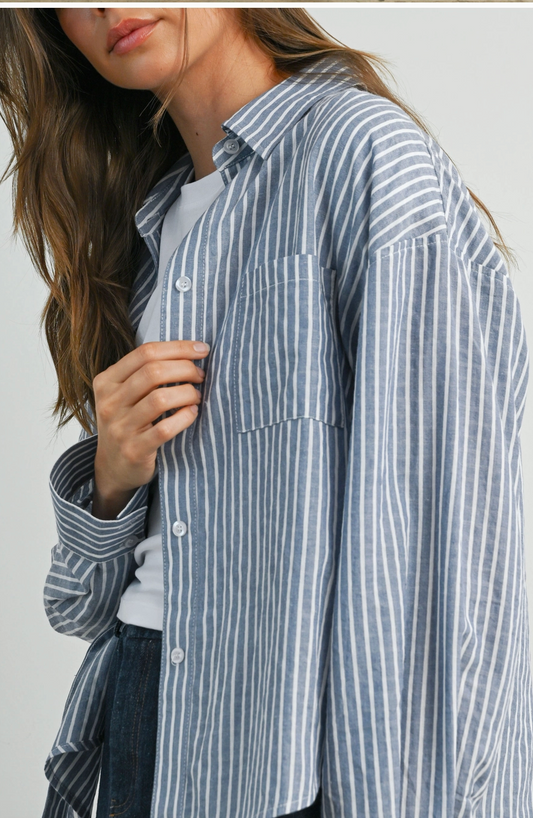 The Basics Navy Striped Shirt