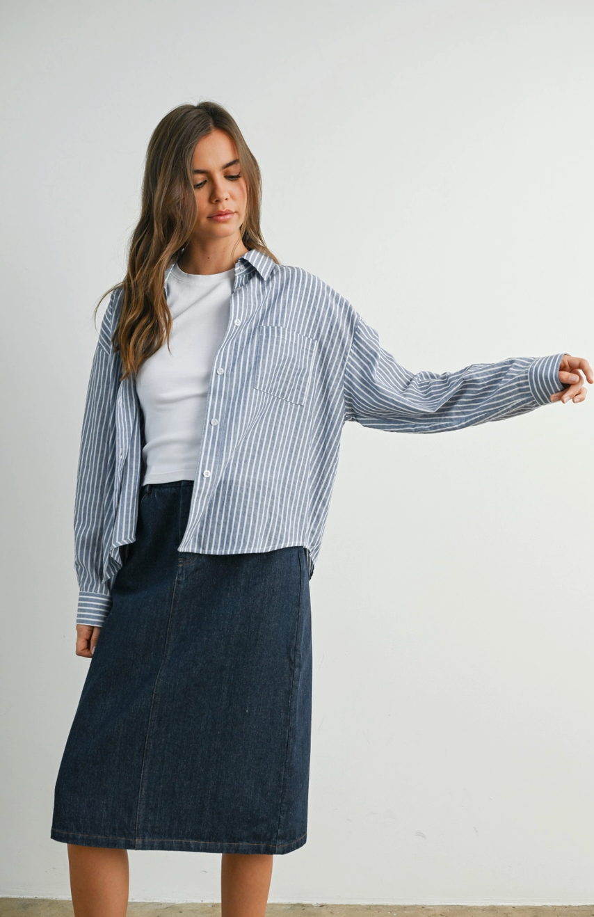 The Basics Navy Striped Shirt