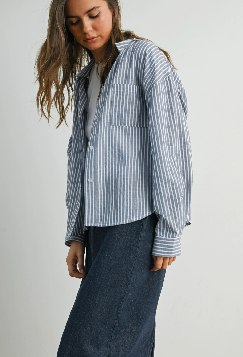 The Basics Navy Striped Shirt