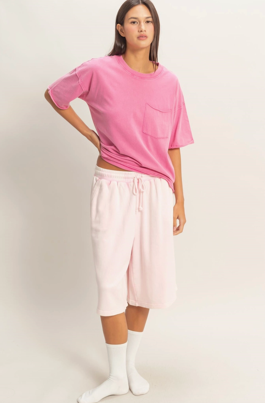 Laid Back Pocket Crew Neck T-Shirt - Washed Fuschia