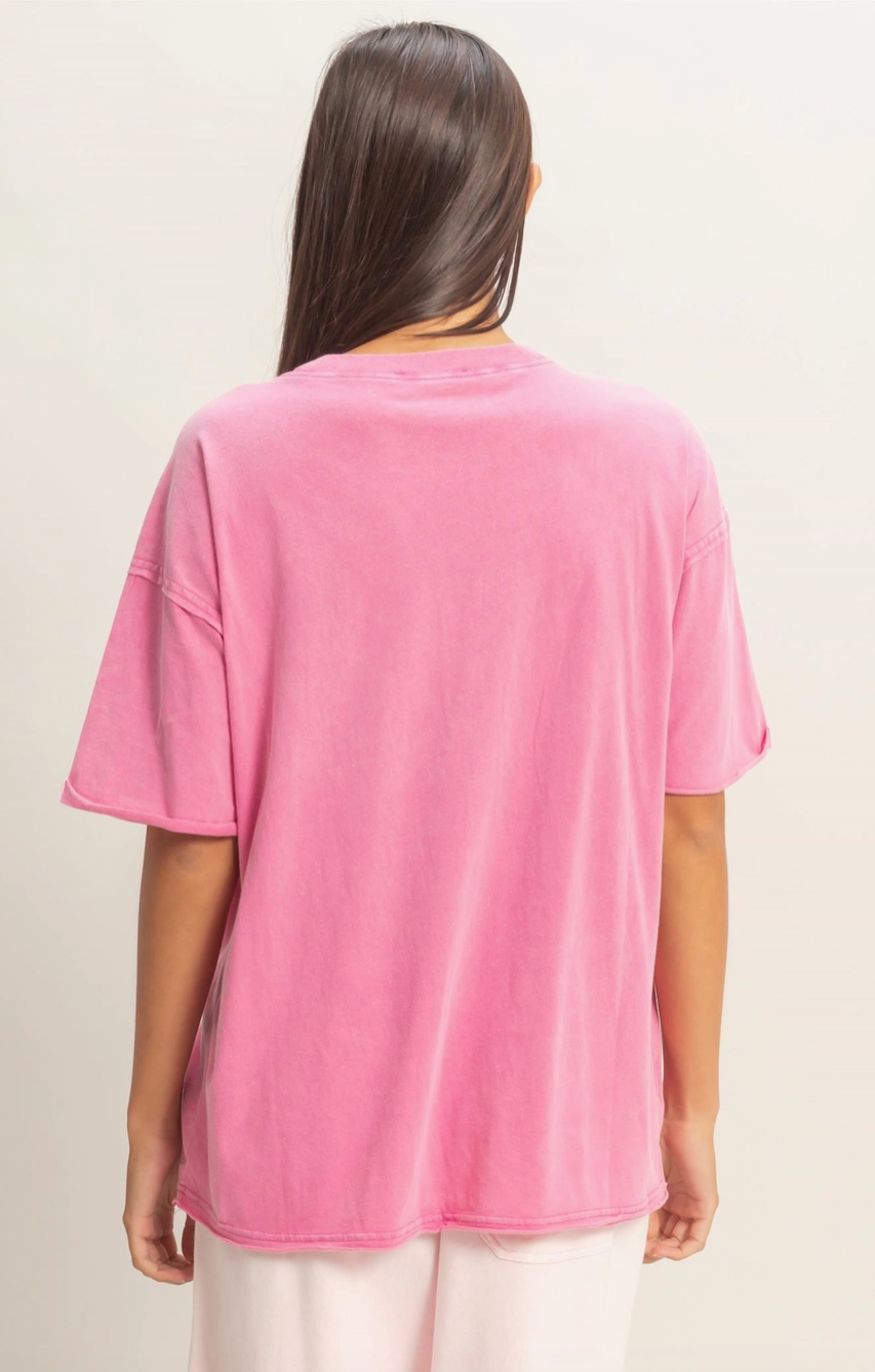 Laid Back Pocket Crew Neck T-Shirt - Washed Fuschia