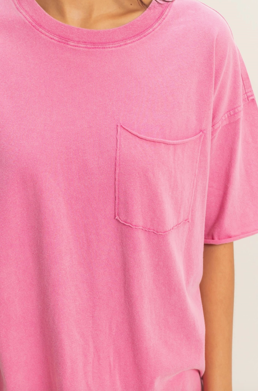 Laid Back Pocket Crew Neck T-Shirt - Washed Fuschia