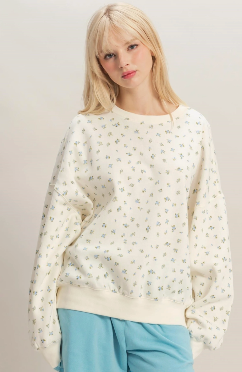 Laid Back Ditsy Floral Sweatshirt- Blue