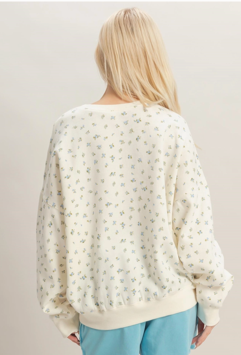 Laid Back Ditsy Floral Sweatshirt- Blue