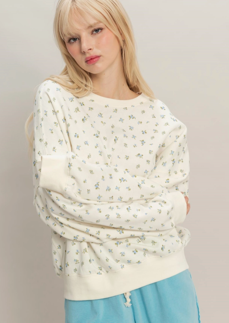 Laid Back Ditsy Floral Sweatshirt- Blue