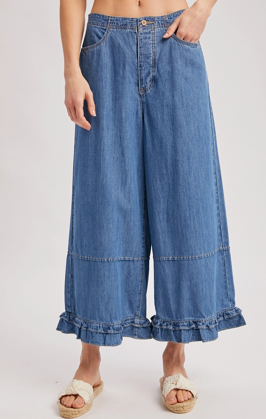 Ruffle Pant - Medium Wash