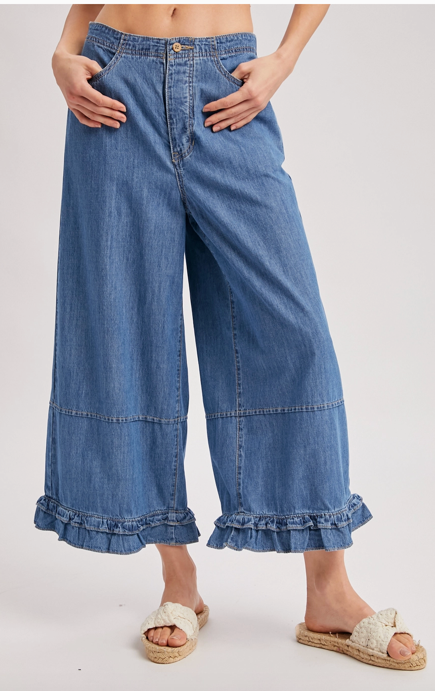 Ruffle Pant - Medium Wash