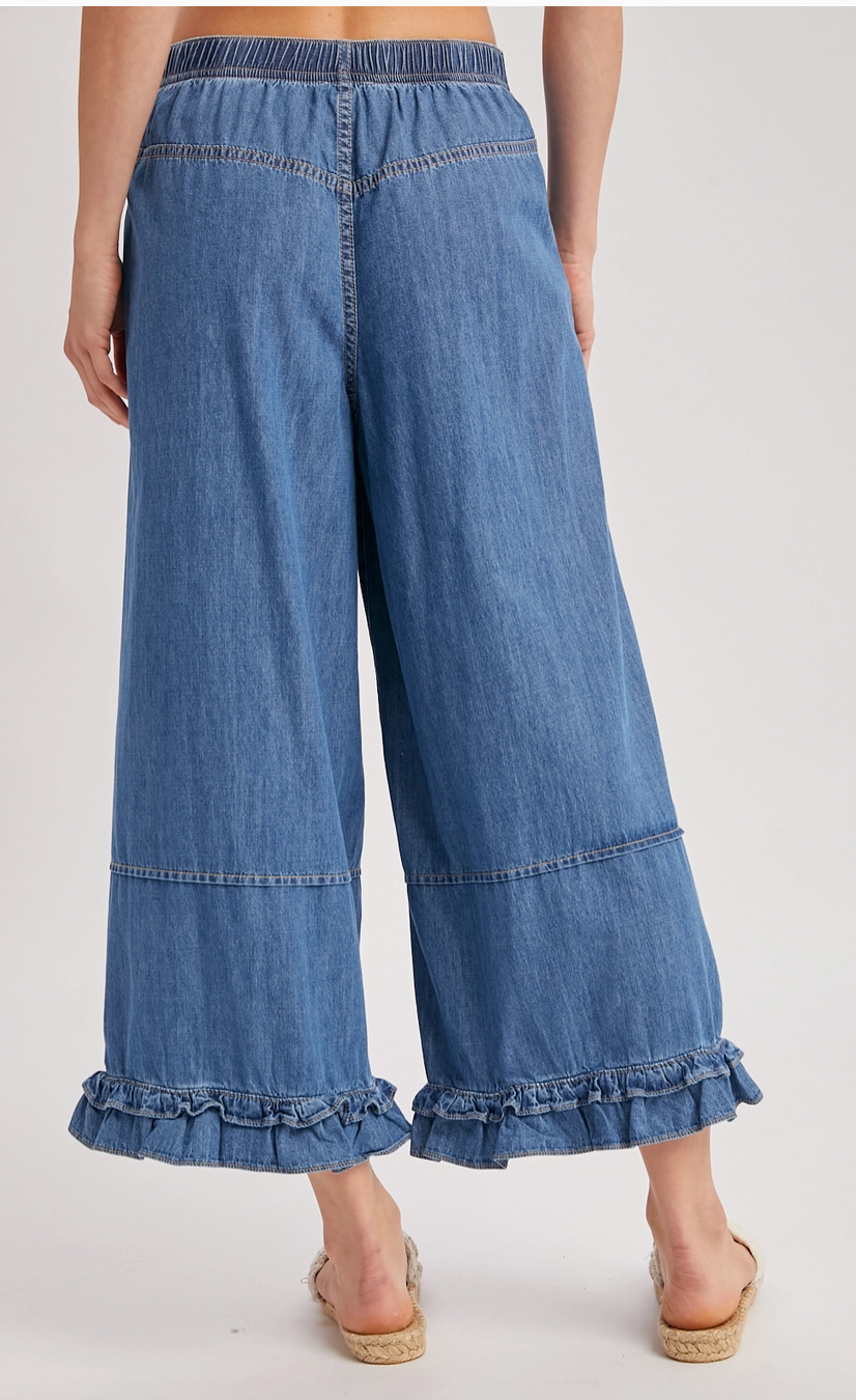 Ruffle Pant - Medium Wash