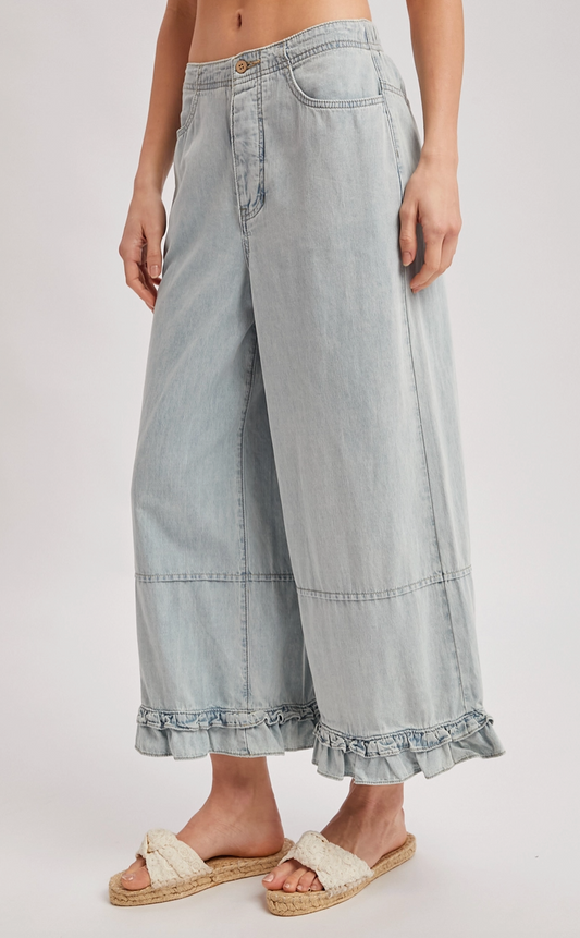 Ruffle Pant - Light Wash