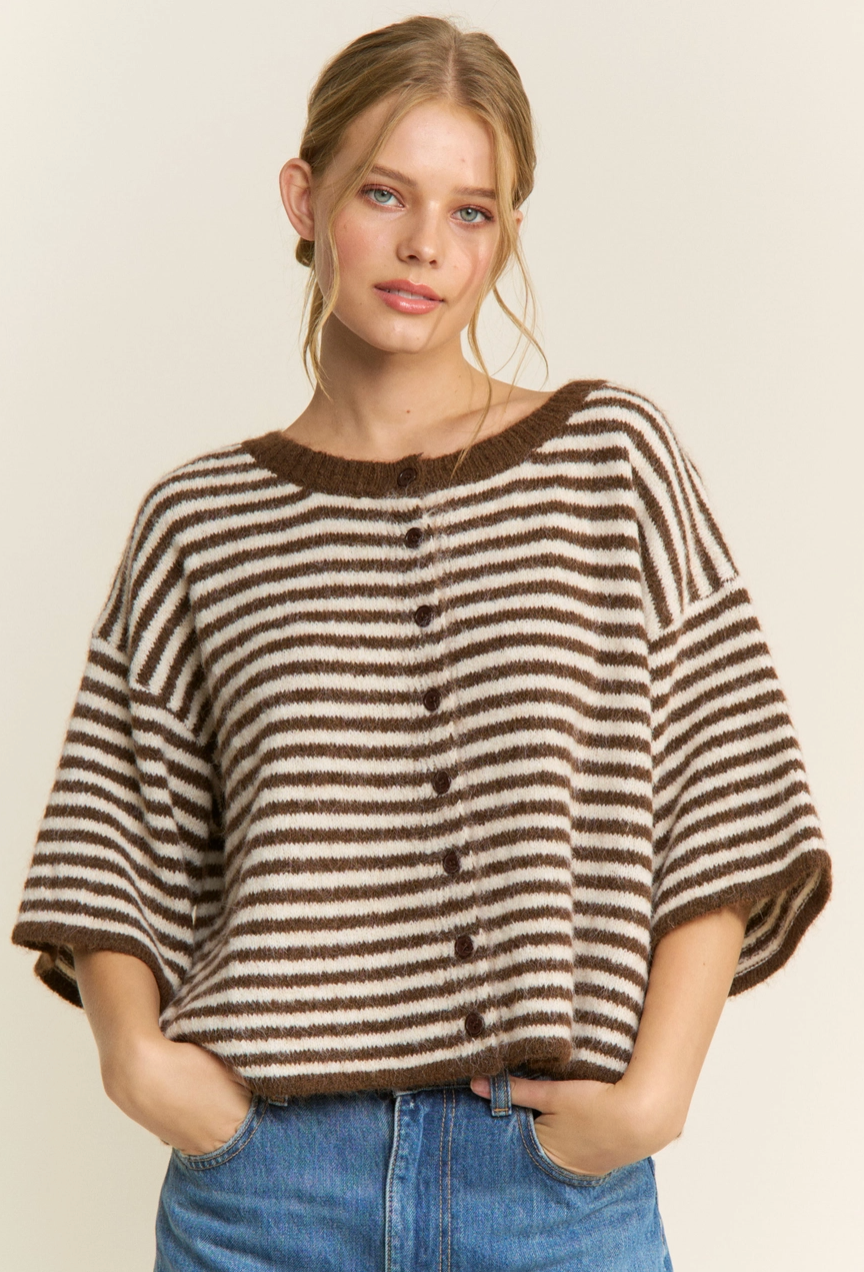 Seabreeze Stripe Cardi - Chocolate