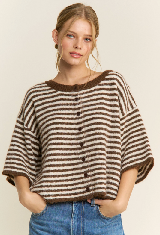 Seabreeze Stripe Cardi - Chocolate