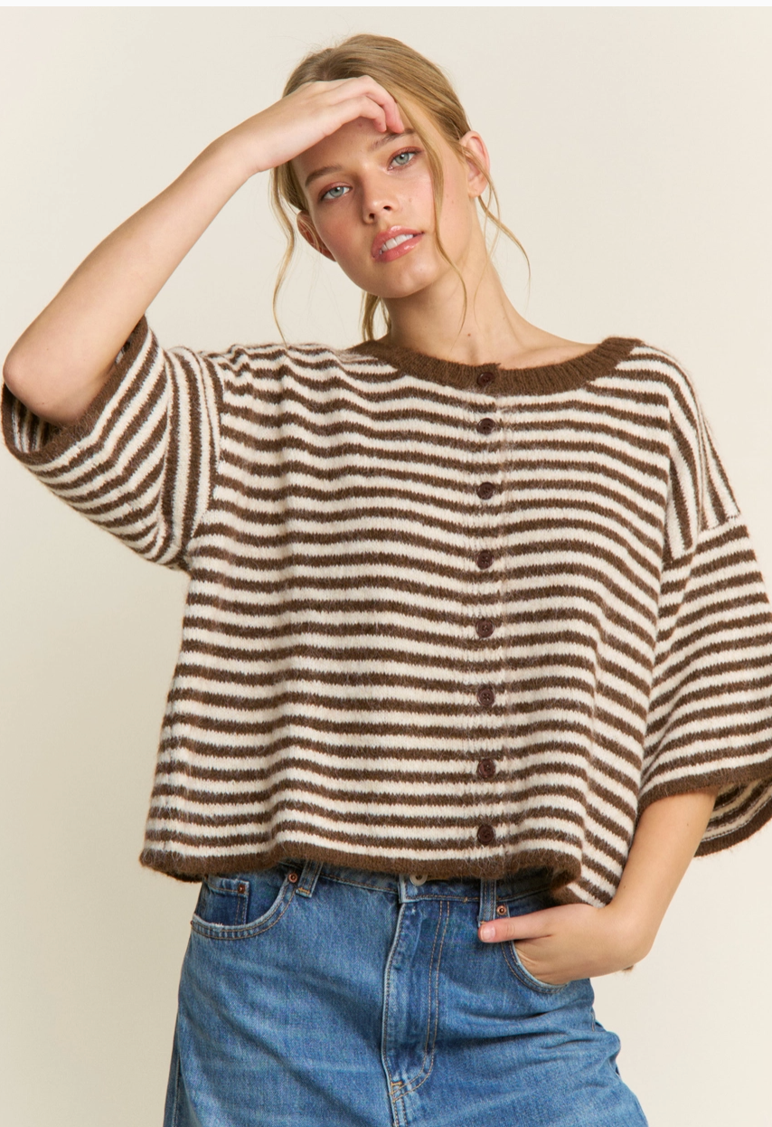 Seabreeze Stripe Cardi - Chocolate