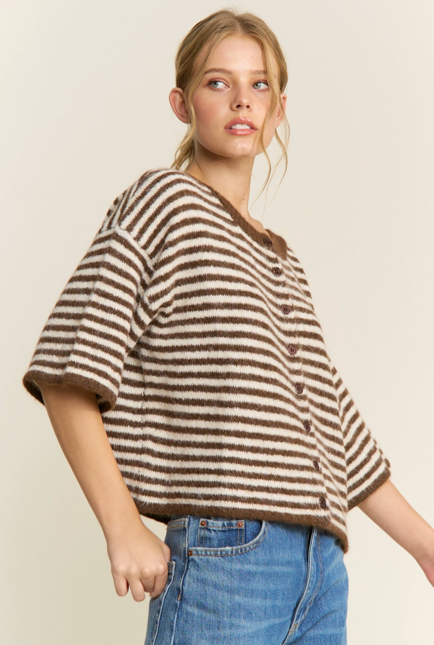 Seabreeze Stripe Cardi - Chocolate