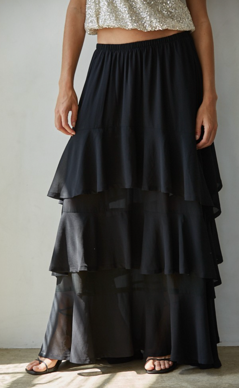 Give It A Twirl Chiffon Skirt Black