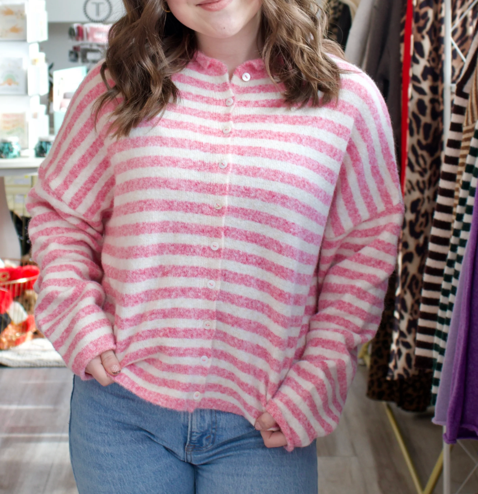 In The Moment Cardigan - Bubblegum Stripe