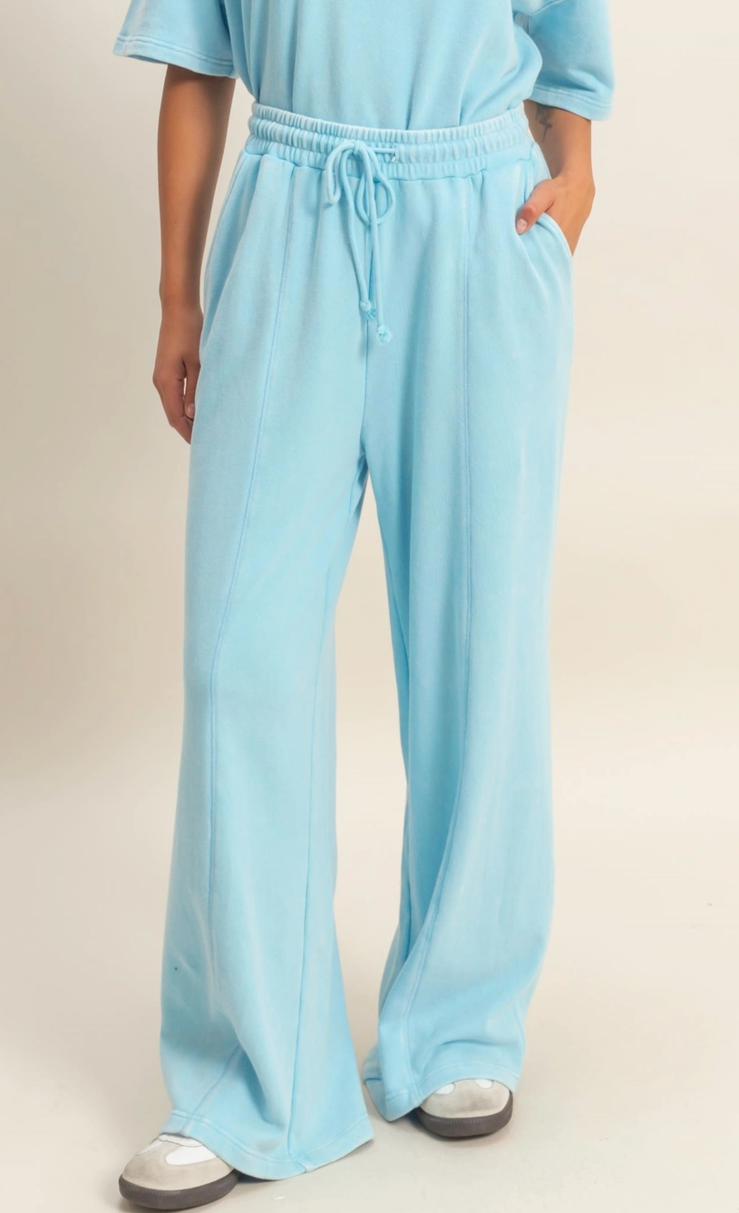 Laid Back Wide Leg Sweat Pants - Aqua