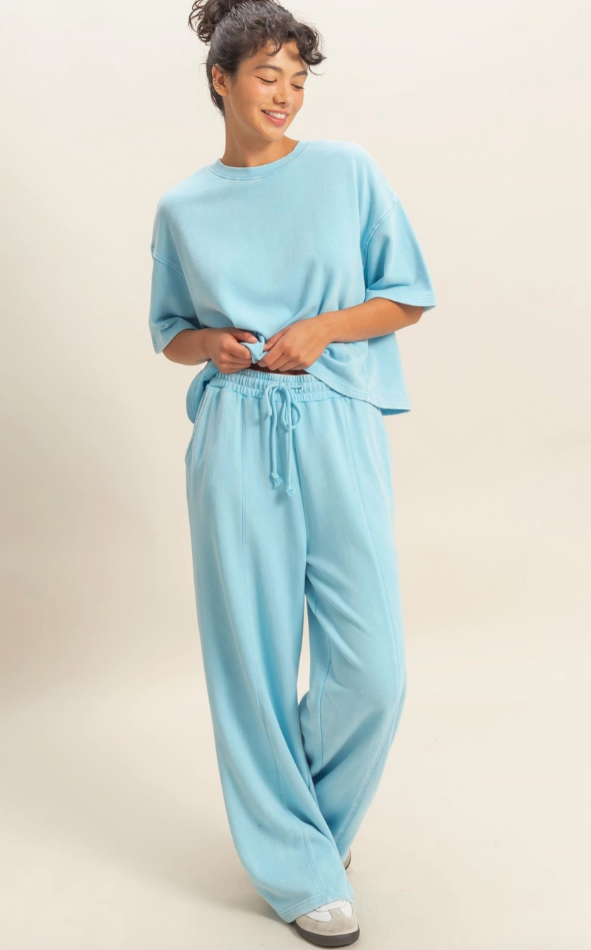 Laid Back Wide Leg Sweat Pants - Aqua