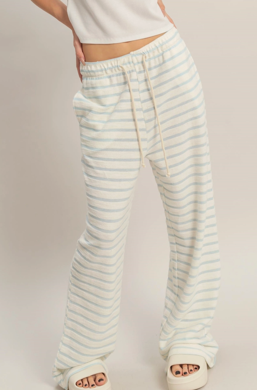 Laid Back Striped Terry Cloth Pant - Auqa Blue