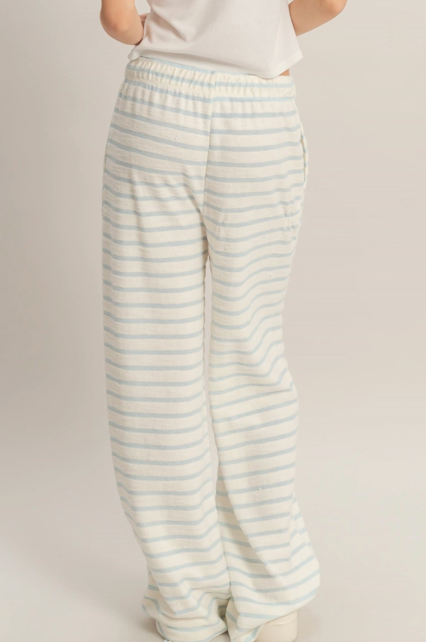 Laid Back Striped Terry Cloth Pant - Auqa Blue