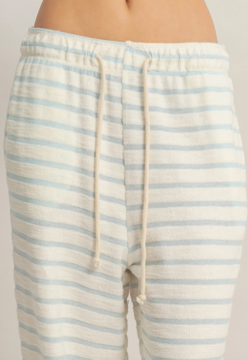 Laid Back Striped Terry Cloth Pant - Auqa Blue