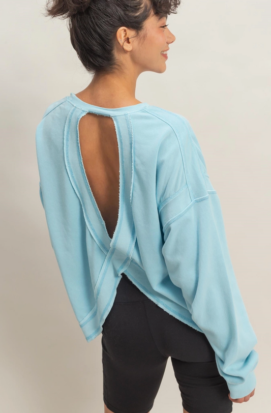 Laid Back Cross Back Sweatshirt - Aqua