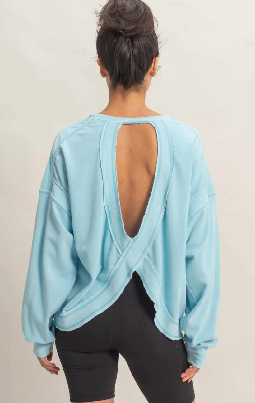 Laid Back Cross Back Sweatshirt - Aqua
