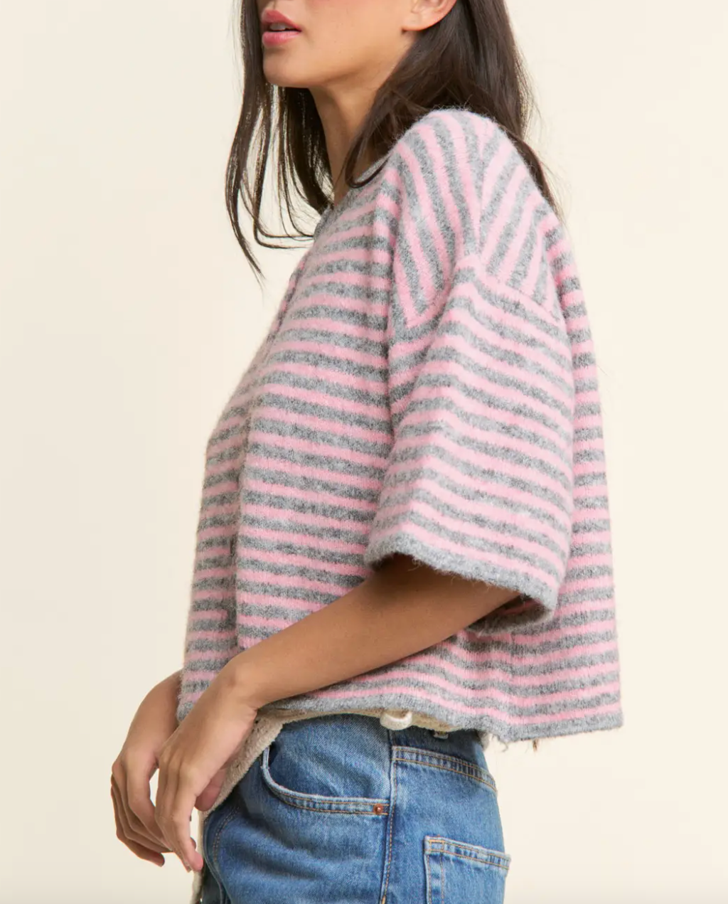Seabreeze Stripe Cardi - Pink/Grey Stripe